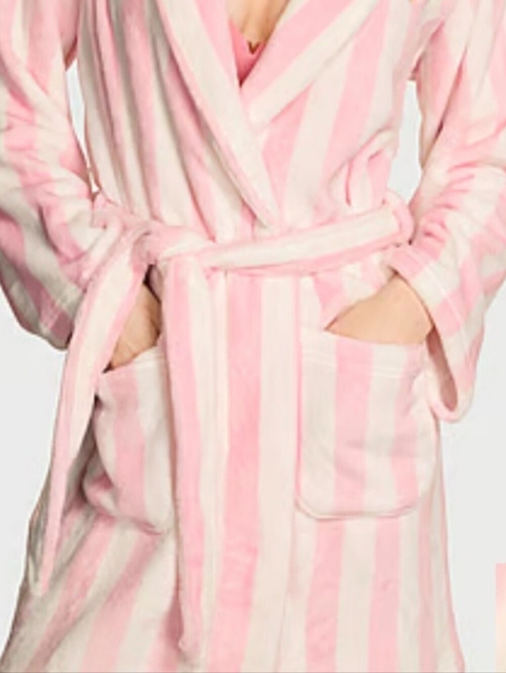 Victoria's Secret Pink & White Striped Plush Robe Medium Large